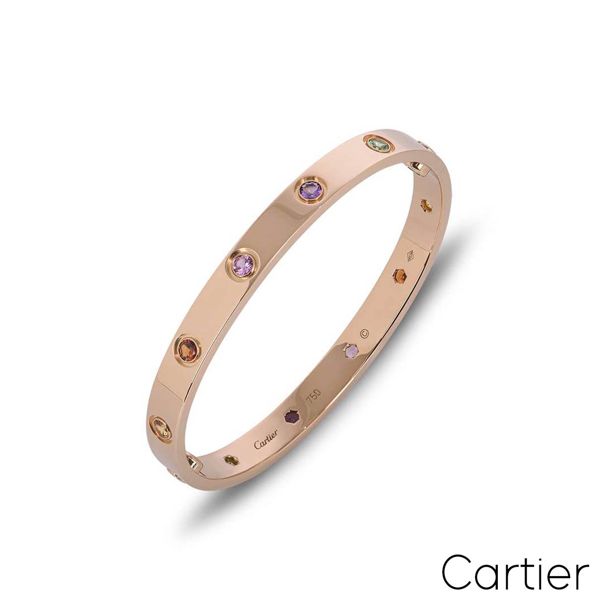 Cartier Rose Gold Coloured Stones Love Bracelet Size 17 B6036517 | Rich ...